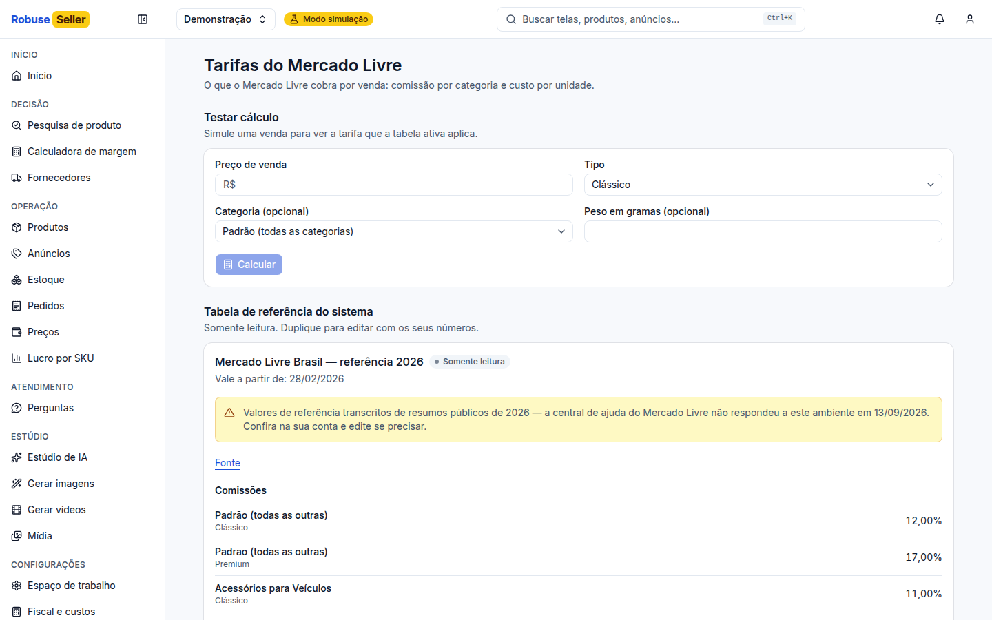 Tarifas por categoria