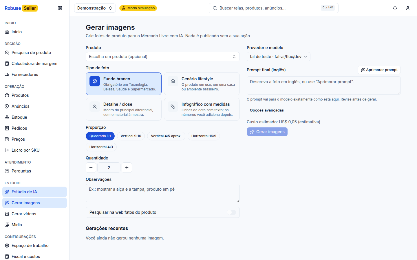 Robuse Seller · Gerar imagens
