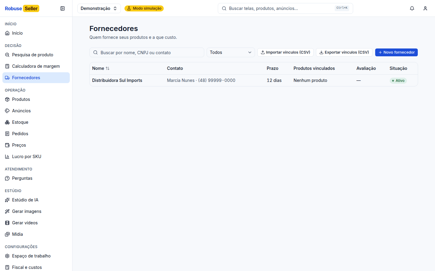 Robuse Seller · Fornecedores